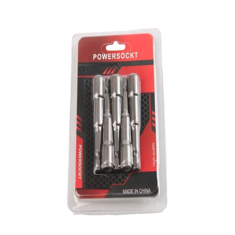 6mm*65mm*5PC CRV Material 6.35 Hexagônico Drayver de Nozes Magnéticas Conjunto para aperto preciso